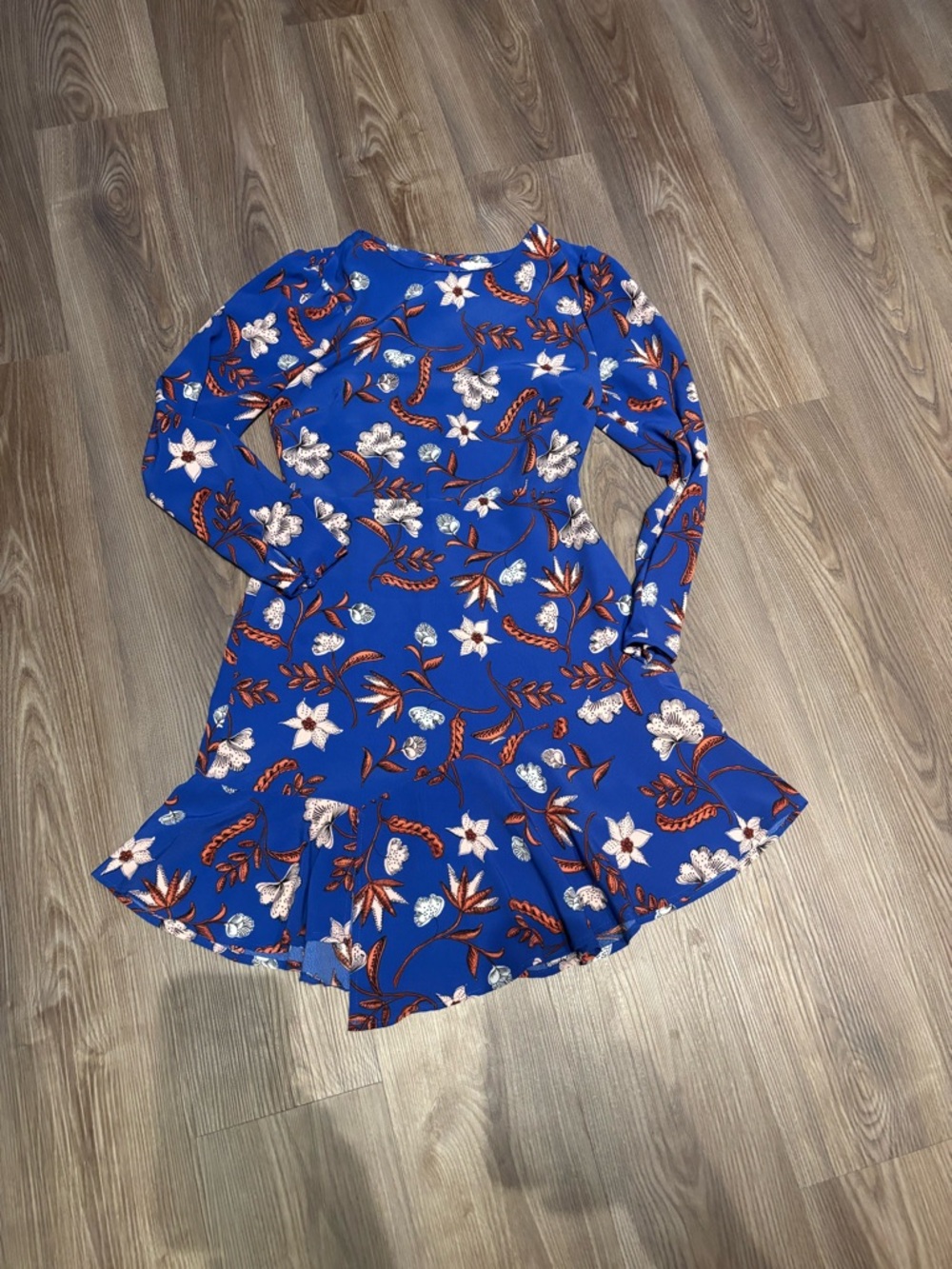 ASTR The Label Royal Blue Floral Print Ruffle Dress